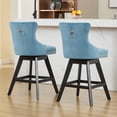 thumbnail image 3 of Tcbosik Swivel Bar Stools Set of 2, Mid-Century Modern Velvet Upholstered Bar Chair with Button Tufted Back, Counter Height Stool with Wood Legs for Kitchen Island, Dining Room, Light Blue, 3 of 11