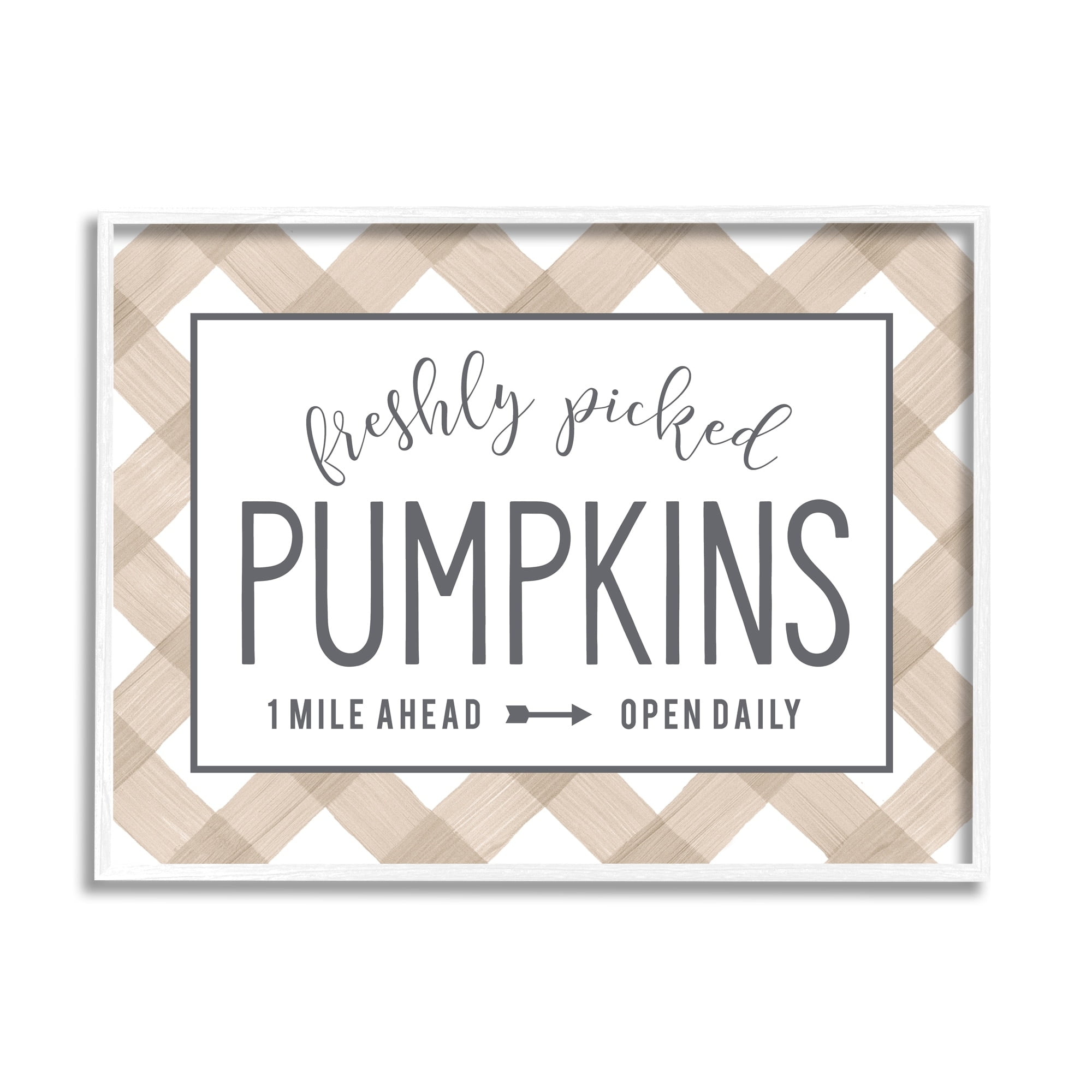 Stupell Industries Freshly Picked Pumpkins Country Farm Plaid Sign Graphic Art White Framed Art Print Wall Art, Design by Lettered and Lined