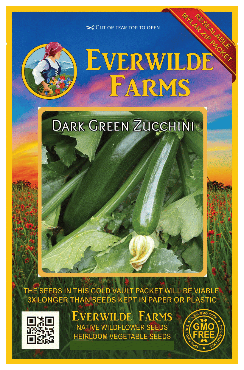 Everwilde Farms Mylar Seed Packet 40 Dark Green Zucchini Summer Squash Seeds