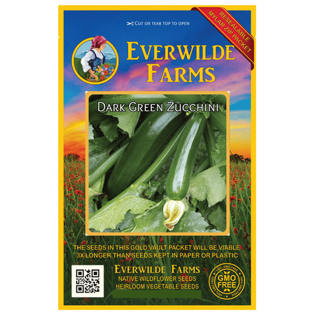 Everwilde Farms - 40 Dark Green Zucchini Summer Squash Seeds - Gold Vault Jumbo Bulk Seed