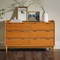 Walker Edison 55” Mid-Century Modern Gallery Top Solid Wood 6-Drawer Dresser, Caramel