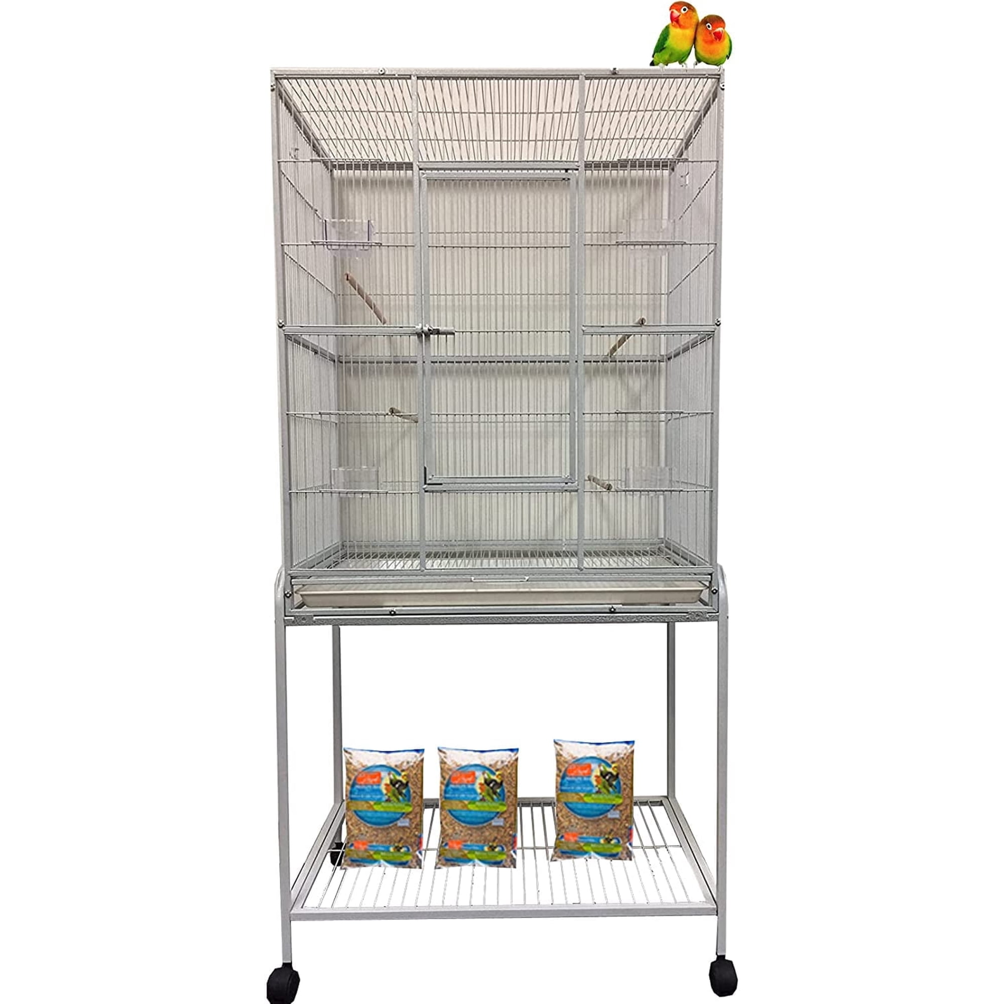 LARGE 54" Sturdy Wrought Iron Flight Canary Parakeet Cockatiel Lovebird Finches Breeding Cage Side Nesting Doors with Removable Rolling Stand