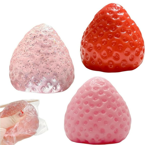 3 Cute Strawberry Squeezing Toys - Adult Super Soft Squeezing Stress Ball, Creative Fidget&Anxiety Relieving Sensory Tool, Novelty Relaxation Tool