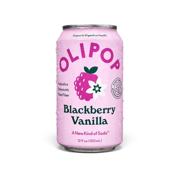 OLIPOP 9g Fiber Prebiotic Soda, Blackberry Vanilla, 12 fl oz, Single, Refrigerated
