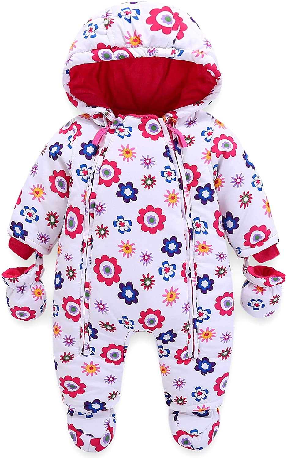 Baby Snowsuit Infant Hooded Romper Winter Jumpsuit Zipper Front