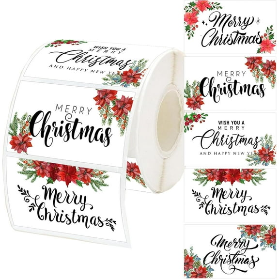 Christmas Direct Thermal Labels 2x1.2inch Self-Adhesive Red Flower Holly Berry Coding Stickers Multi-Purpose Christmas Name Tag Printer Decals 500Pcs