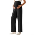 thumbnail image 2 of Abomasnow Womens Maternity Pants Over Belly High Waist Straight Leg Stretchy Pants Work Office Business Casual Pregnant Trousers with Pockets, 2 of 7