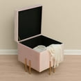 thumbnail image 4 of Square Velvet Storage Ottoman with Rose Gold Legs, Pink, 4 of 10