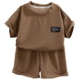 thumbnail image 3 of Vornjynx Outfit Sets for Boys Crew Neck Short Sleeve Tee and Shorts Elastic Waist Comfort Soft Summer Trendy Daily Clothes 2 Piece Khaki Size 2, 3 of 6