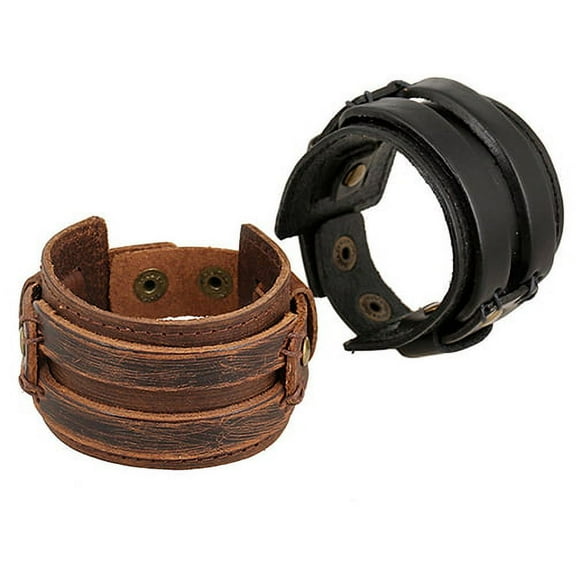 Anvazise Men Women Punk Retro Wide Faux Leather Belt Bracelet Wristband Jewelry Gift Black