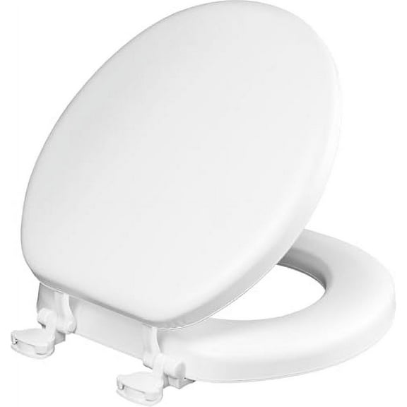 Padded Toilet Seat, Cushioned Soft Vinyl over Wood Core Seat, Secure Hinges, Easy Clean, 1 Pack Round, White