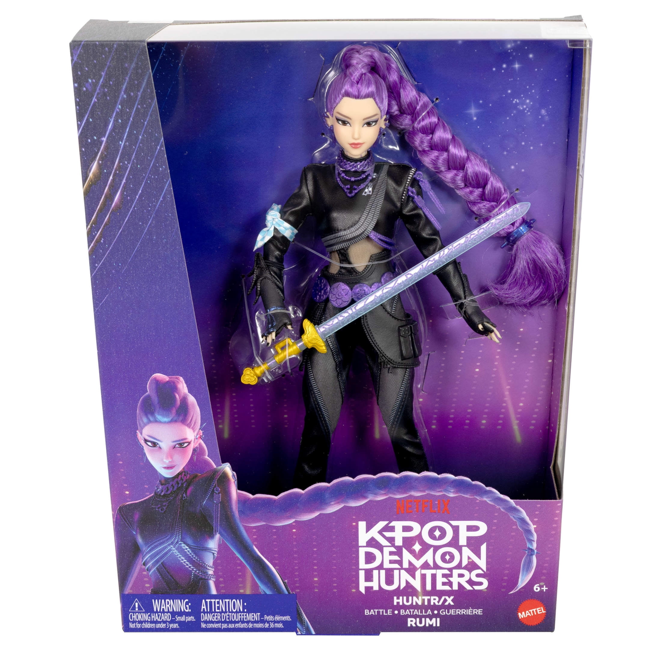 KPop Demon Hunters HUNTR/X Rumi Deluxe Fashion Doll in Removable Battle Look with Sword Accessory