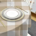 thumbnail image 4 of Beige Checkered Round Tablecloth 60 Inch - Waterproof Fabric Table Cloth Protector, Farmhouse White Buffalo Plaid Tablecloths Washable Table Cover for Kitchen Banquet Coffee Table Outdoor Party, 4 of 6