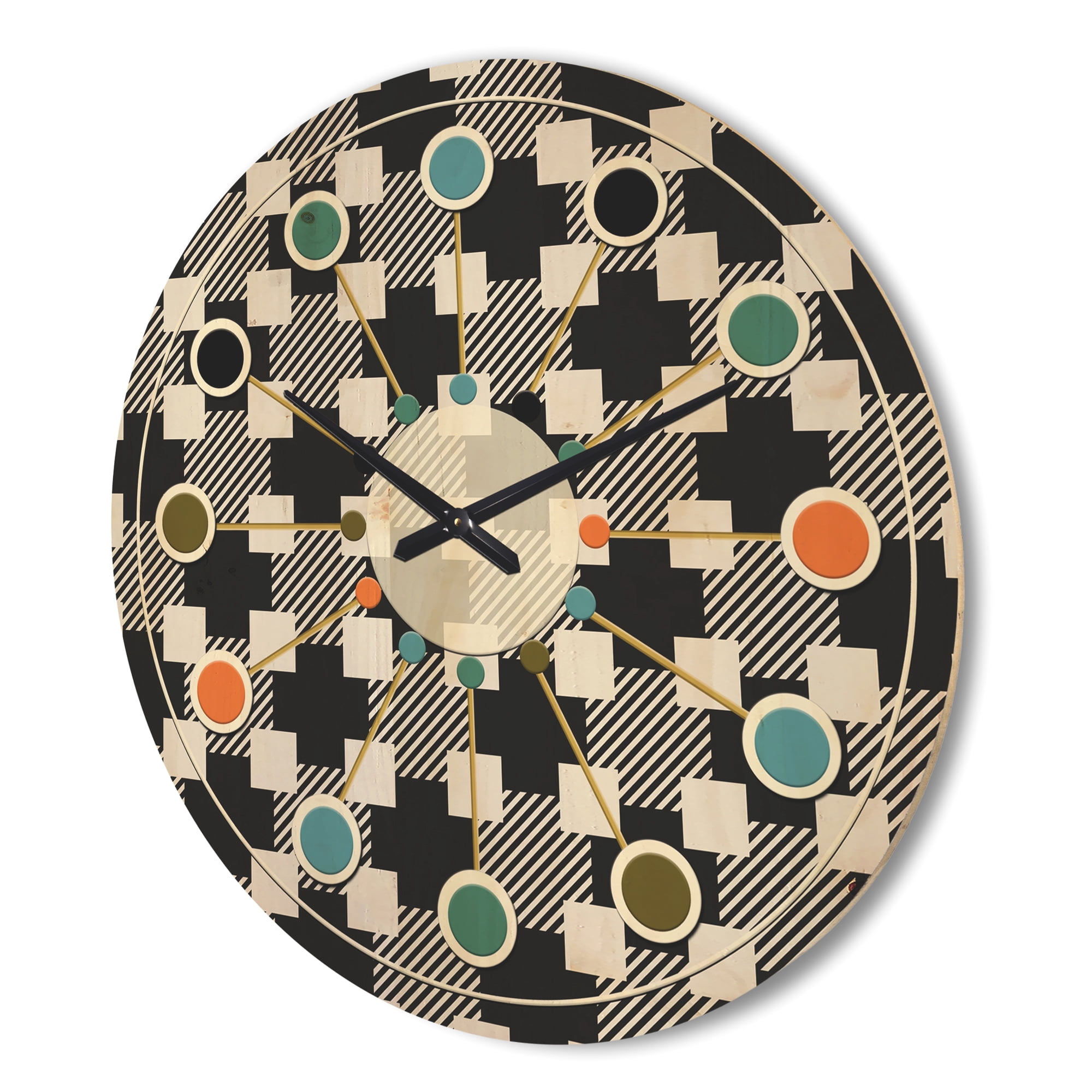 Designart 'Geometric Black and White Pattern II' Mid-Century Modern Wood Wall Clock
