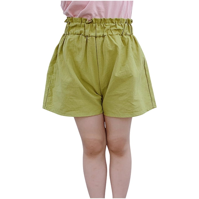 Odeerbi 1-8 Años Niñas Pantalones Cortos de Verano de Algodón Lino Casual Transpirable Color Sólido Cute Leisure Shorts
