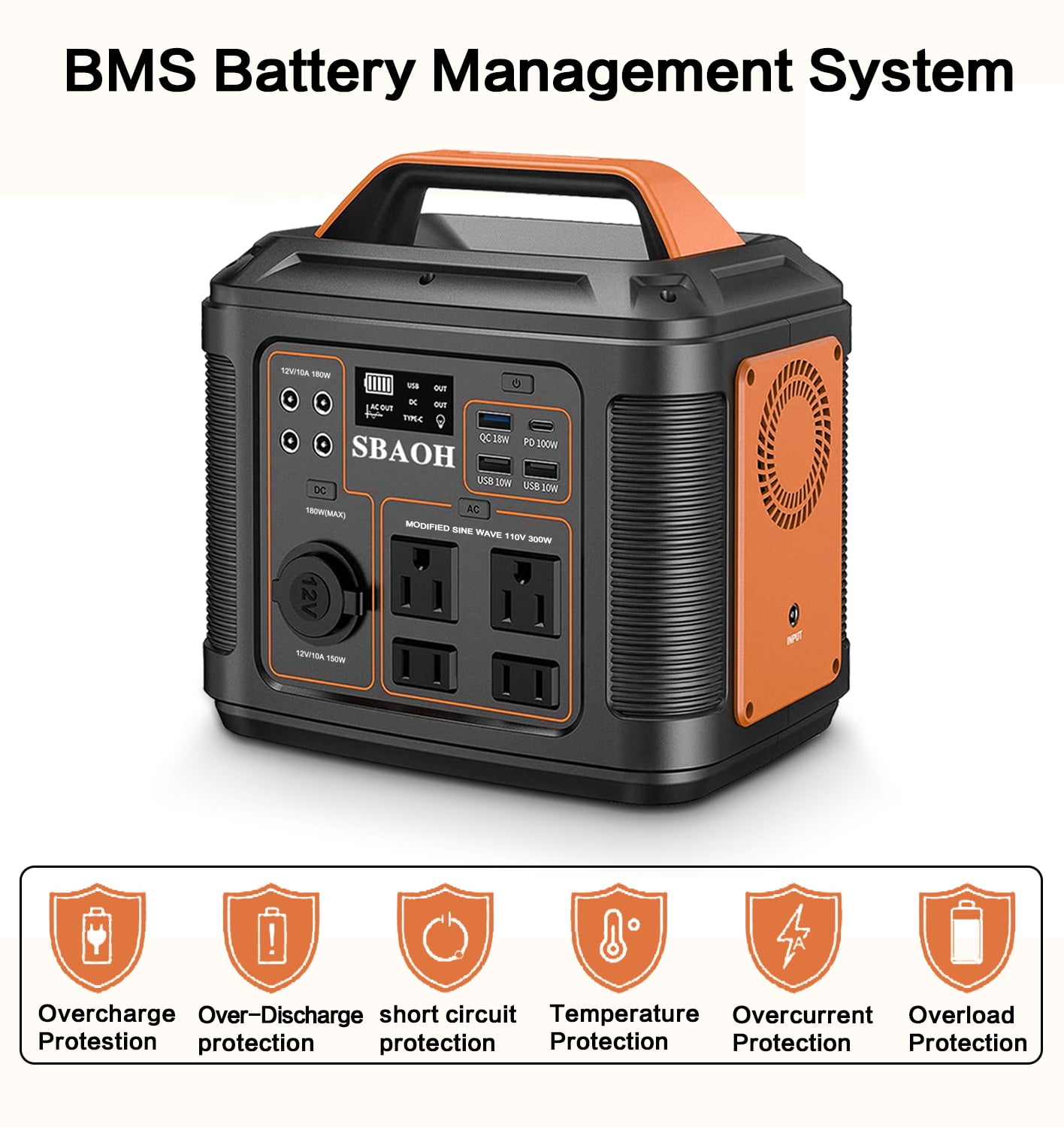 SBAOH Portable Power Station P302,296Wh Lithium Battery Generator Solar with 300W AC Outlets for Outdoor Camping RV Home