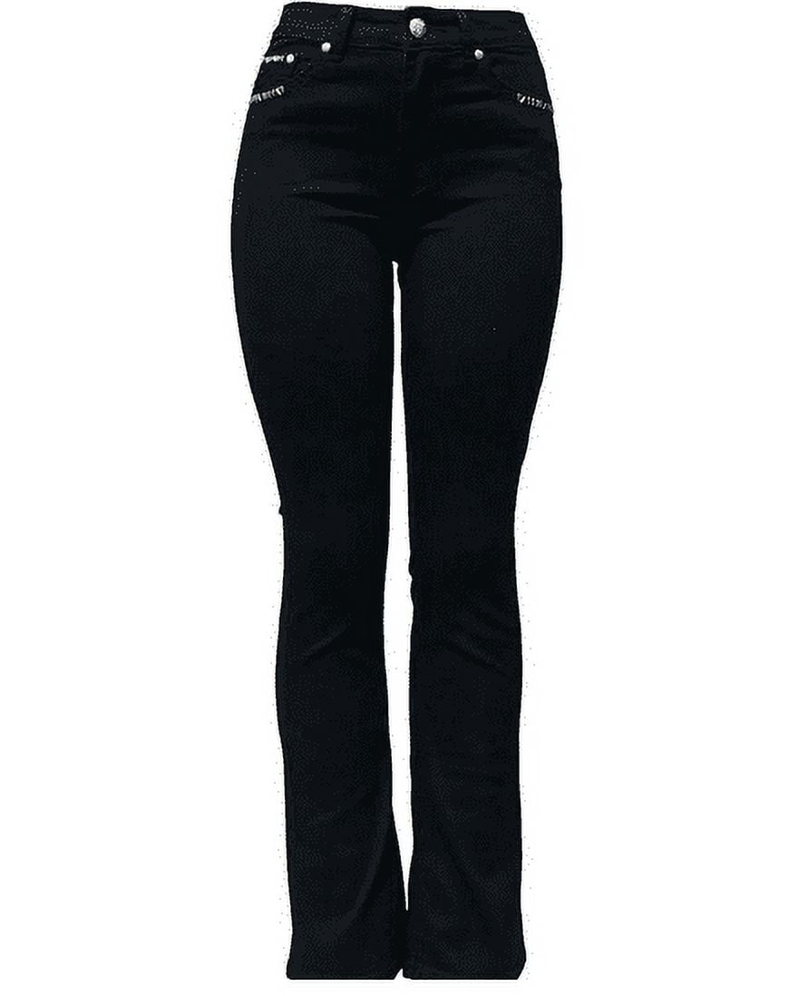【in a row】Black Tin Bootcut Denim Jack David H&Y Rhinestone Studded Denim Bootcut Flap Pocket