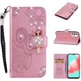 thumbnail image 7 of Case for Samsung Galaxy A32 4G (NOT 5G) with Credit Cards Pocket, Glitter Bling Diamond PU Leather Wallet Case with Wsrist String Flip Cover for Samsung Galaxy A32 4G Owl Rose Gold, 7 of 7