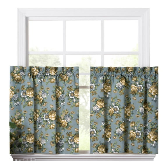 Ellis Bella Rose Stylish Medium Scale Printed Floral Pattern 1.5" Rod Pocket Tier for Windows 56"x24" Wedge