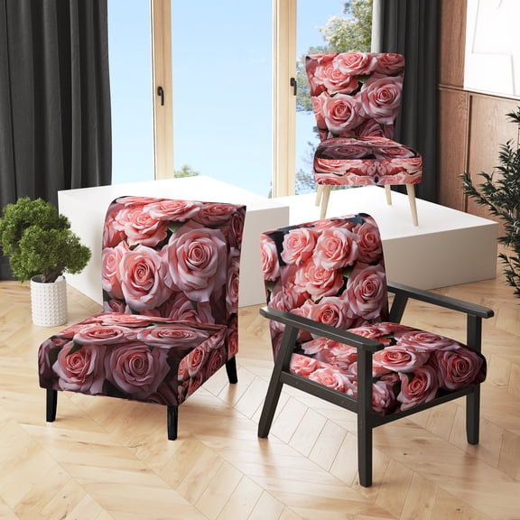 Designart "Pink beautyful Roses Bouquet" Pink Floral Upholstered Accent Chair - Modern Arm Chair For Bedroom