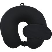 TPRC Matching Neck Travel Pillow and Eye Mask, Black, One Size