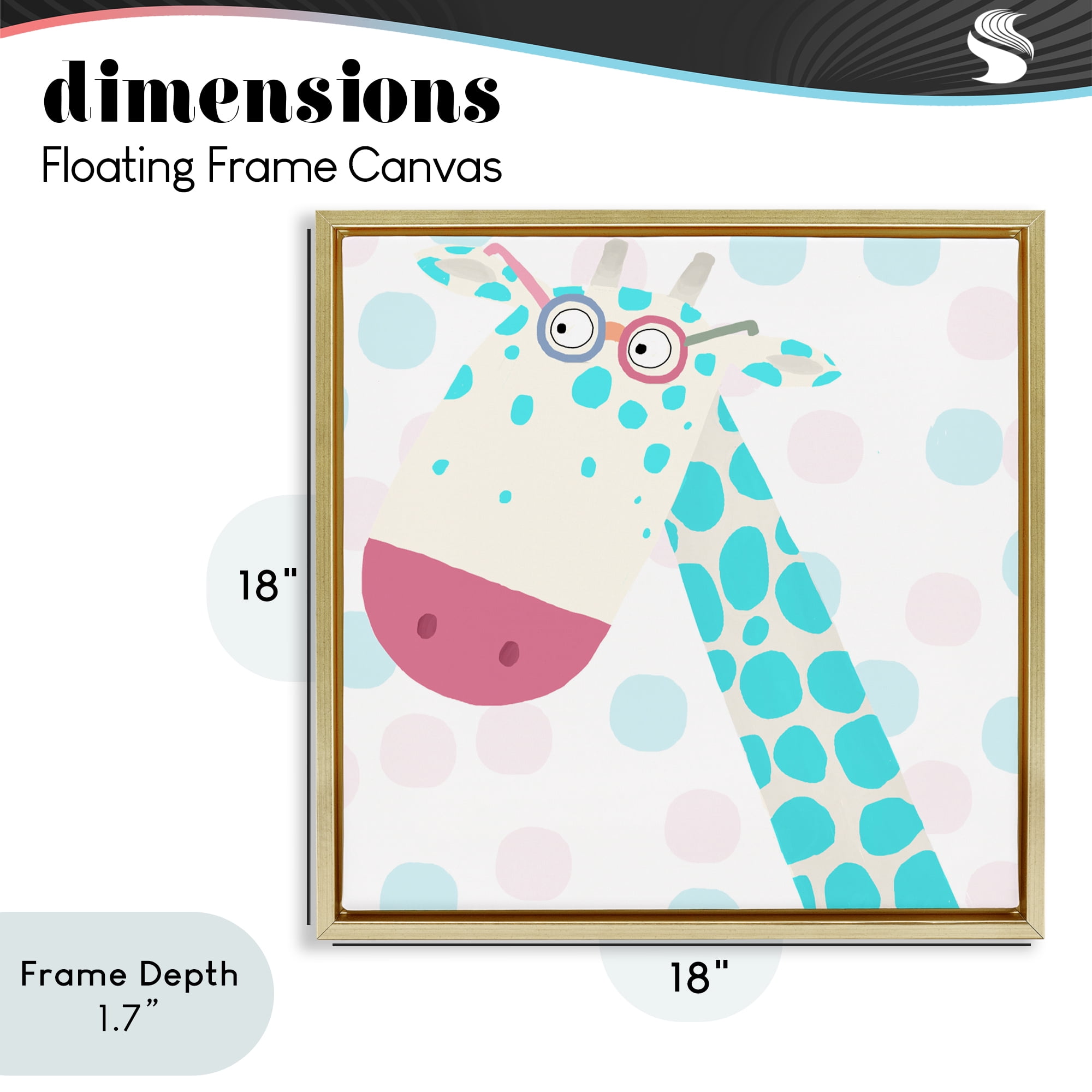 Stupell Industries Electric Blue Giraffe Gold Framed Floater Canvas Wall Art, design by Carla Daly