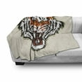 thumbnail image 3 of Tiger Soft Flannel Fleece Blanket, Angry Ready to Attack Beast with Sharp Fangs Jungle Animal Detailed Face of Hunter, Cozy Plush for Indoor and Outdoor Use, 70" x 90", Orange Black, by Ambesonne, 3 of 6