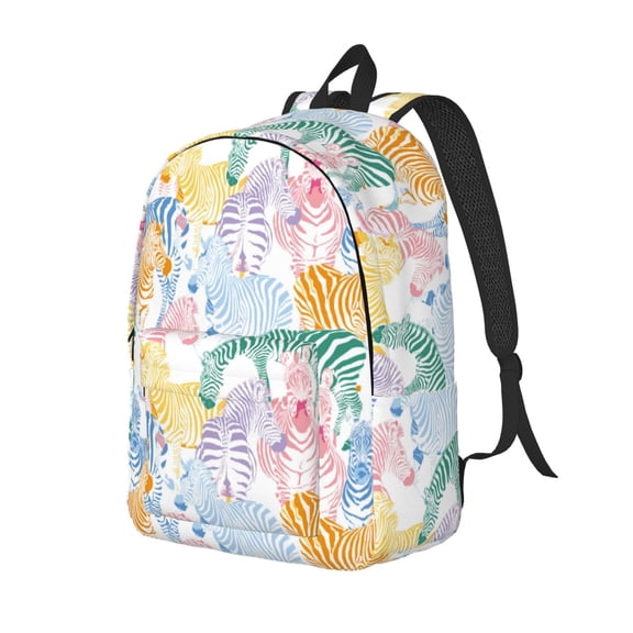 Rateoe Zebra Colourful Pattern Durable Canvas Backpack for Men & Women – Stylish & Lightweight – Adjustable Straps, Multiple Pockets – Fits 15-17 Inch LaptopsSmall