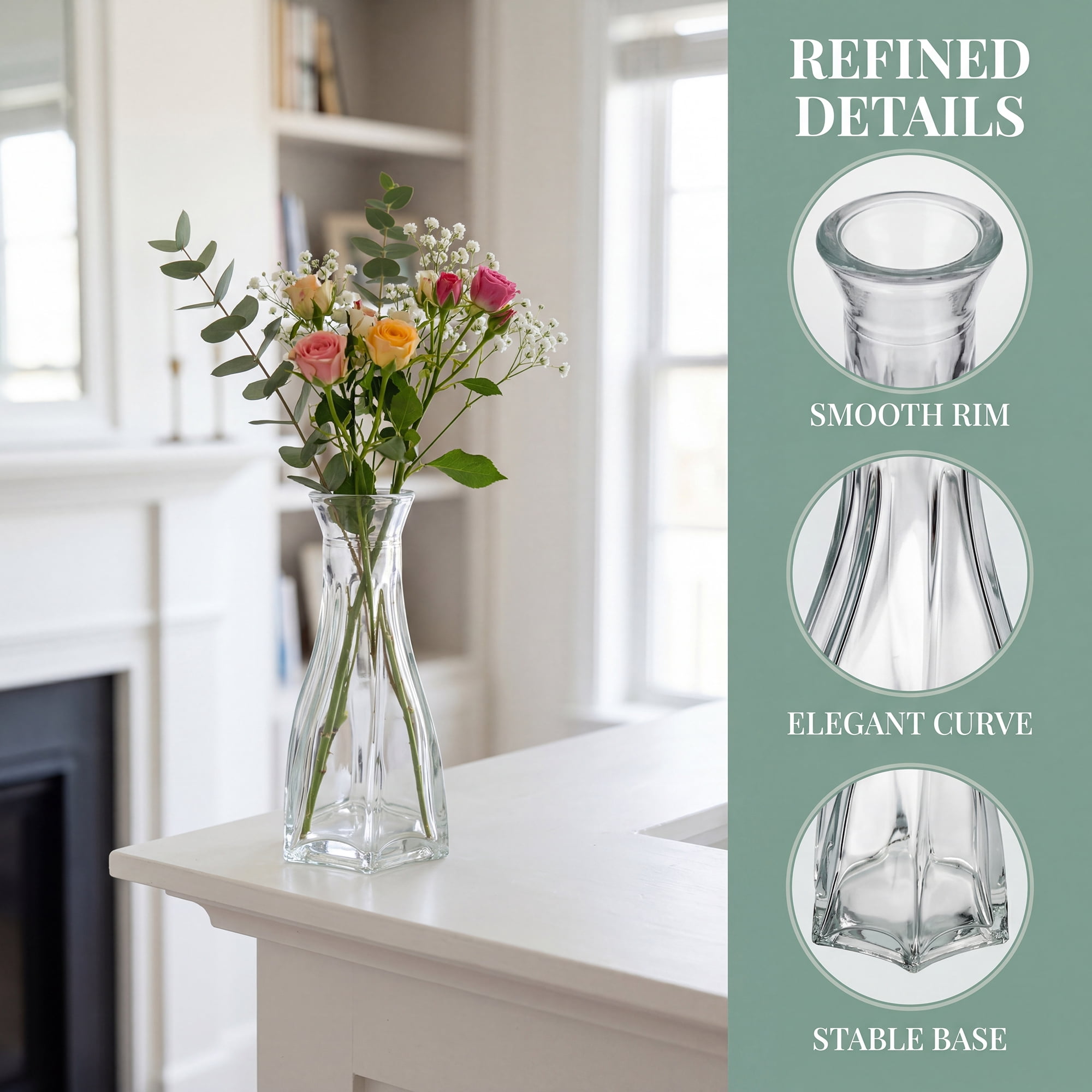 Unique Bargains Glass Bud Vases Set for Small Flower Vases Clear 2.2"L x 2.2"W x 3.1"H