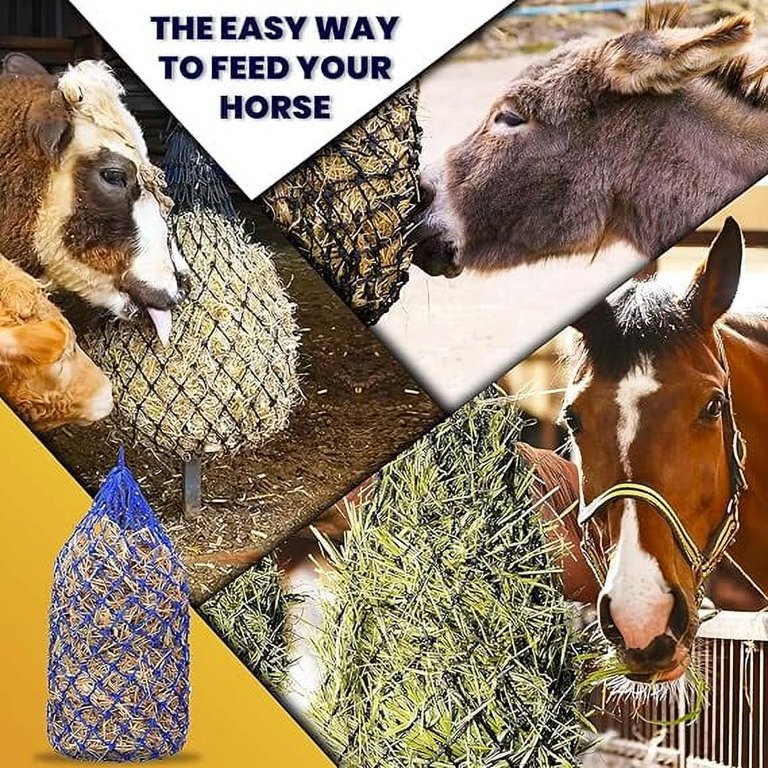 4 PCS Large Slow Feed Hay Nets For Horses - 35x31 Inch, With Carabiners, For Horses, Goats, Donkeys