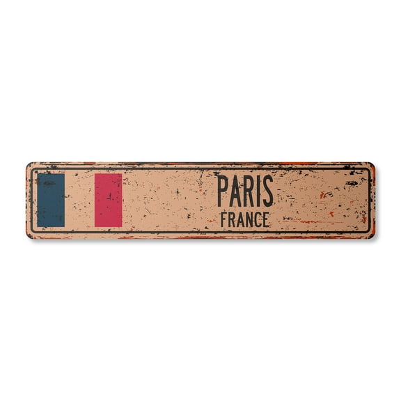 PARIS FRANCE Vintage Plastic Street Sign French flag city country road wall gift | Indoor/Outdoor | 18" Wide