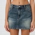 thumbnail image 5 of IUYRTFE Women's Low-Rise Classic Denim Mini Skirt – Washed Blue Jean Short Skirt with Pockets for Summer Casual Streetwear and Daily Wear, 5 of 6