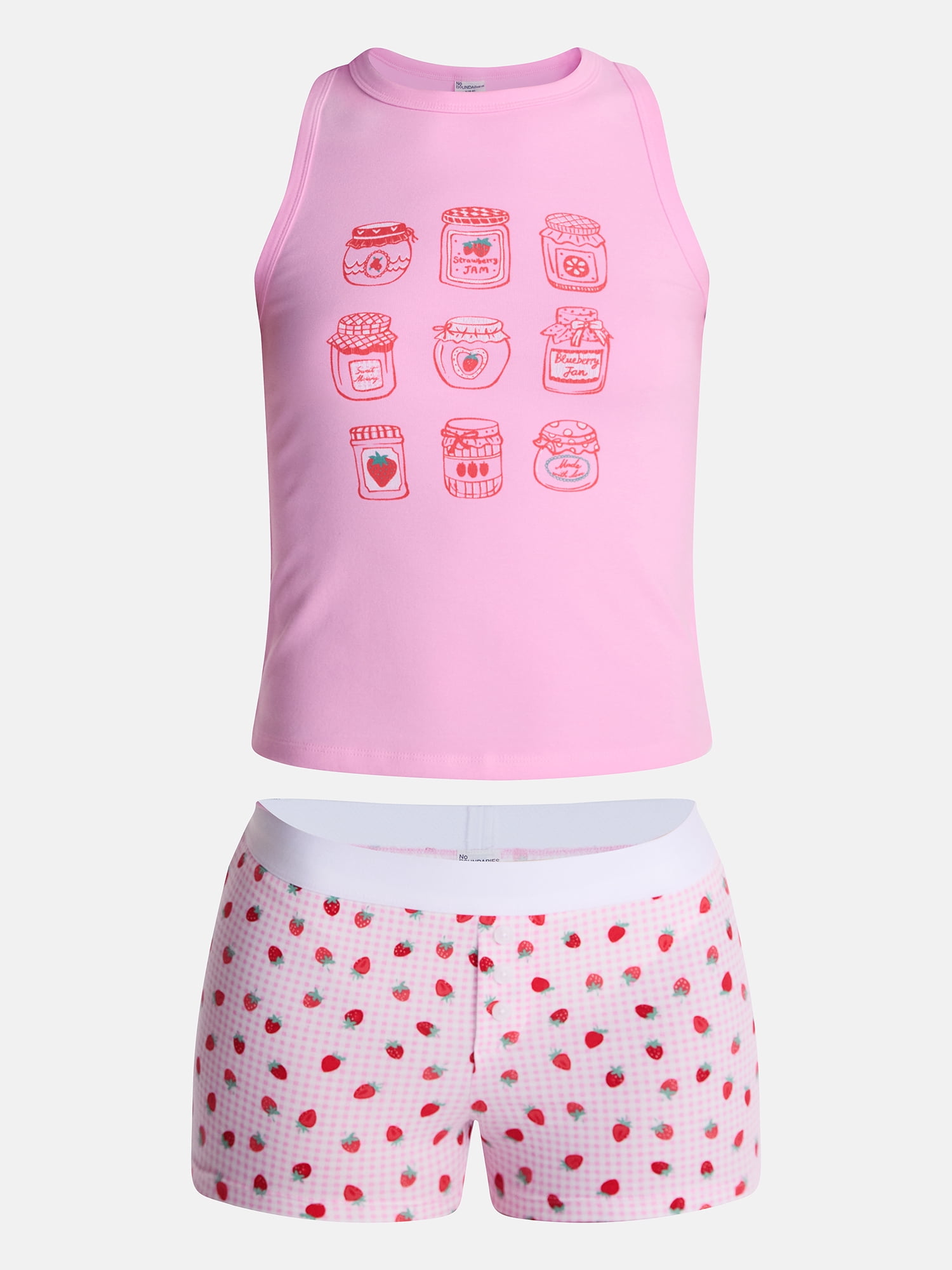 No Boundaries Sleepwear Ribbed Tank Top and Boxers Set from our Cloud Core Collection, 2 Piece, Women’s and Women’s Plus XXS-3X