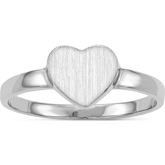 14K White Gold 7.0X7.5mm Open Back Heart Signet Ring (Size 6) Made In United States rs596