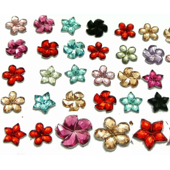 U8MO 1000 Assorted Acrylic Flatback Faceted Flower Star Windmill Rhinestone Gems 6mm