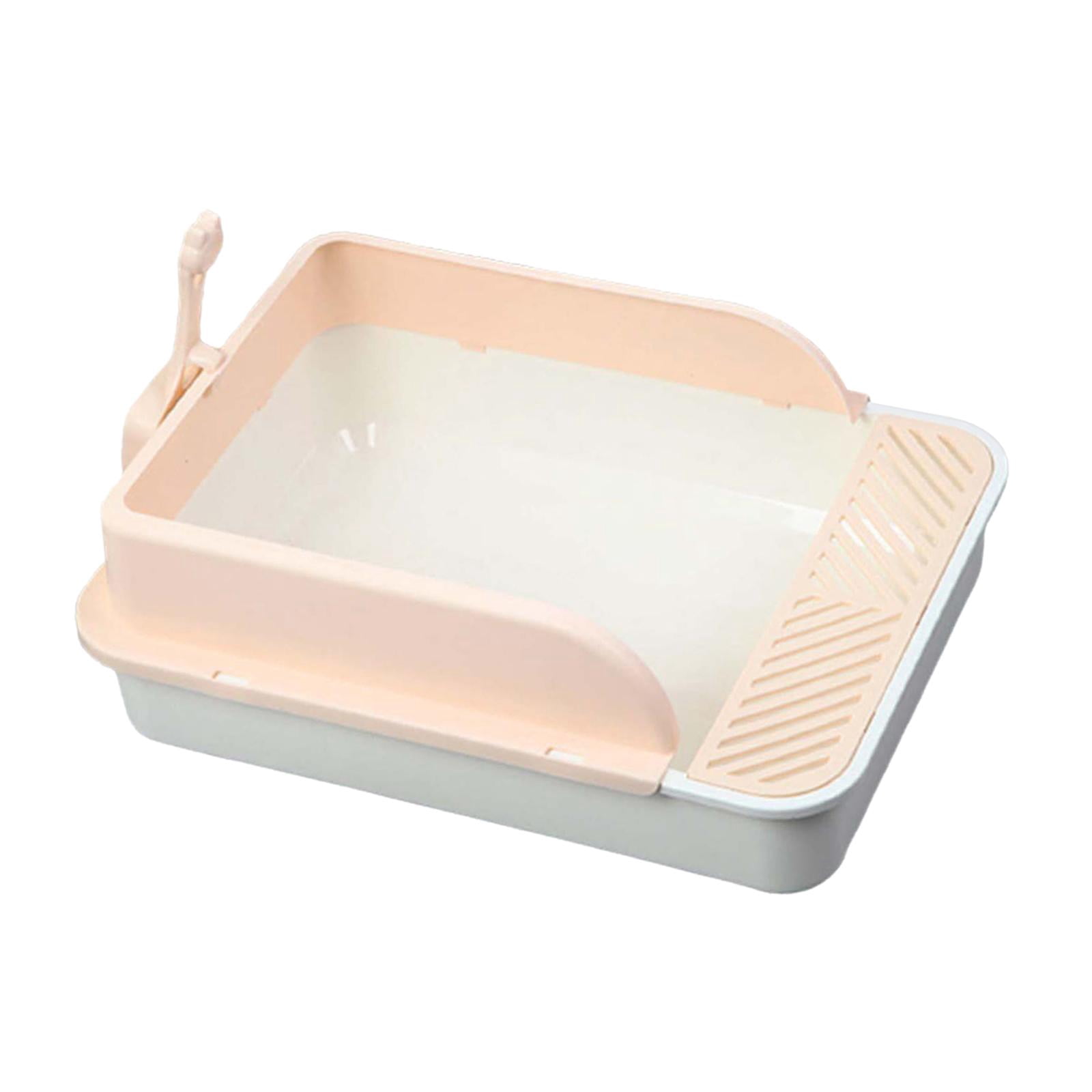 Cat Litter Tray Kitty Litter Pan Cat Sand Box Semi Enclosed Open Top Pet Kitten Toilet for Small Animals Easy to Clean, No Odor White and Pink XL