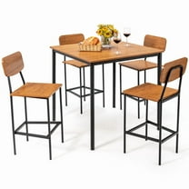 Barara King Dining Set,Dining Table Set, Dining Room Table,5-Piece Industrial Dining Table Set with Counter Height Table and 4 Bar Stools-Walnut