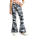 thumbnail image 2 of Spazoro Girls Flare Pants with Pockets, Loose Fit High Rise Button Zip Camo Print Lightweight Bell Bottom Trousers for Street Daily Wear Gray Size 13-14, 2 of 7