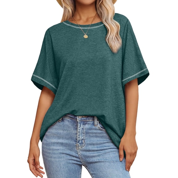 MOSHU Oversized T Shirts for Women Quilting Stitching Womens Shirts Classic Trendy Casual Tops