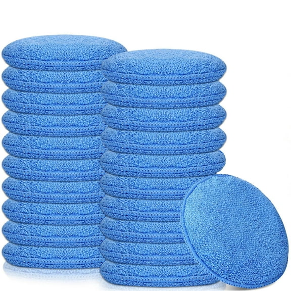 BlinkL Tanlade 20 Pcs Car Detailing Microfiber Applicator Pad Wax Applicator Wash Microfiber Pads, 5 Inch Diameter (Blue)