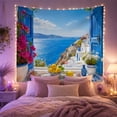 thumbnail image 2 of Greek Island View Through Blue Doors With Lemons Serene Coastal Style for Travel Lovers Mediterranean Wall Art Housewarming Gift Tapestry Wall Hanging for Living Room and Bedroom, 2 of 7