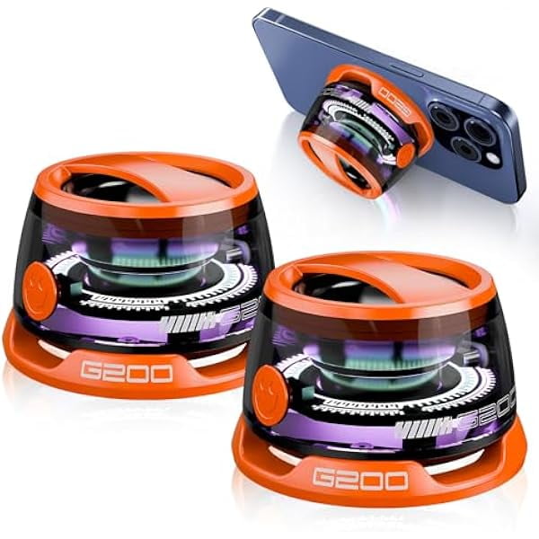 wonima11 Magnetic Bluetooth Speaker – Mini Portable Speaker with RGB Lights, Phone Holder, Strong Magnet for Metal Surfaces – Small Wireless Speaker for Teens, Travel, Outdoor, Gifts(2 Pack, Orange)