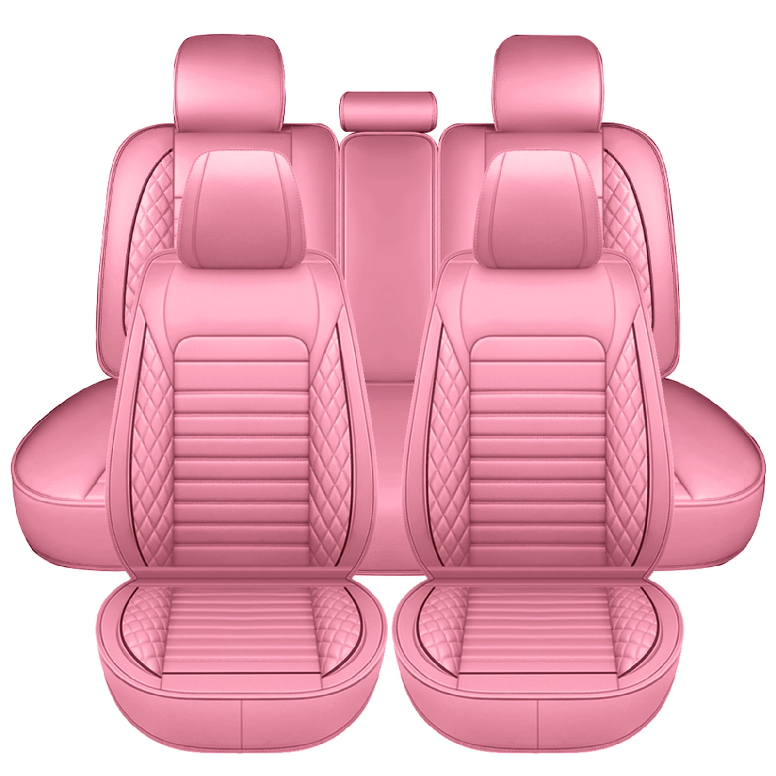 OTOEZ Universal Car Seat Cover Pink PU Leather 5 Seats, Front Rear Seat Protector Full Set, Waterproof Cushion Fit Most Honda Toyota Chevy Ford Nissan Vehicle Truck SUV