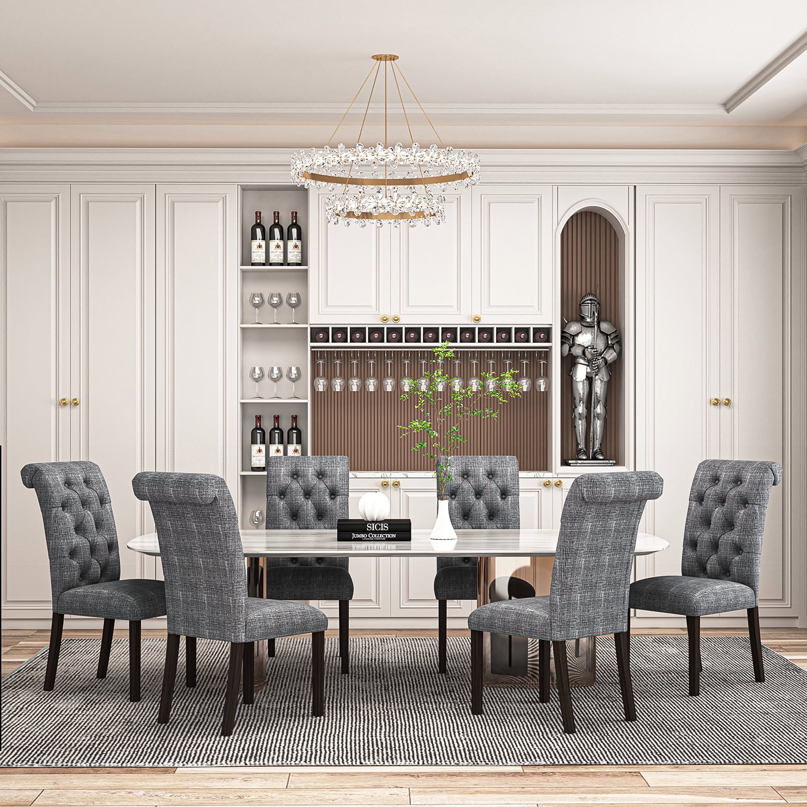 Resenkos Tufted Dining Chairs Set of 2, Accent Parsons Diner Chairs Upholstered Fabric Dining Room Chairs Side Chair Stylish Kitchen Chairs with Solid Wood Legs and Padded Seat - Grey Resenkos Tufted Dining Chairs Set of 2, Accent Parsons Diner Chairs Upholstered Fabric Dining Room Chairs Side Chair Stylish Kitchen Chairs with Solid Wood Legs and Padded Seat - Grey