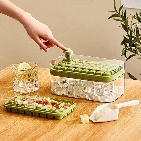 Ice Cube Trays for Freezer, Ice Cube Tray with Lid and Bin, 2 layers of 64 cells