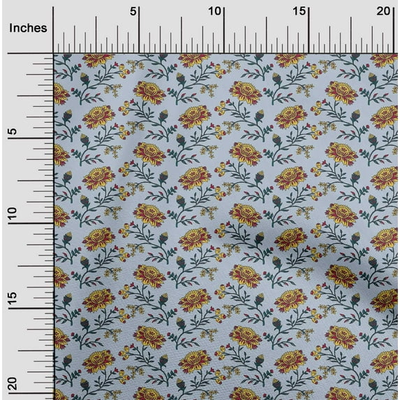 oneOone Organic Cotton Poplin Twill Fabric Leaves & Floral Block Print Fabric BTY 42 Inch Wide