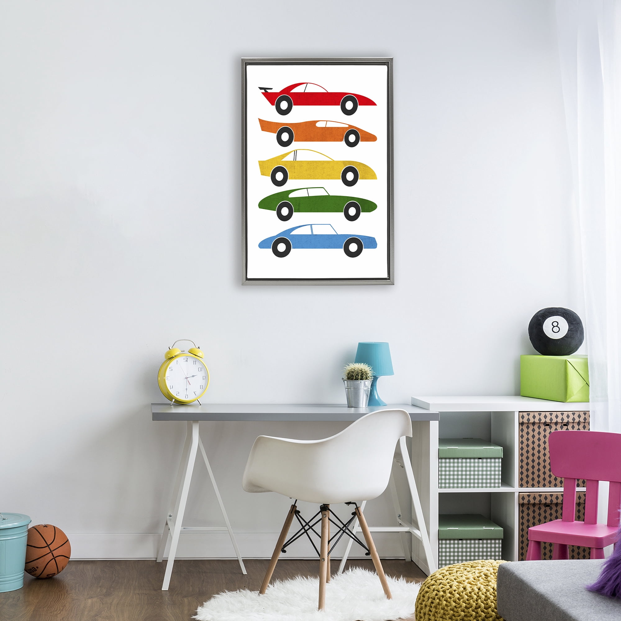 Stupell Industries Colorful Midcentury Cars Gray Framed Floater Canvas Wall Art, design by Tom Quartermaine