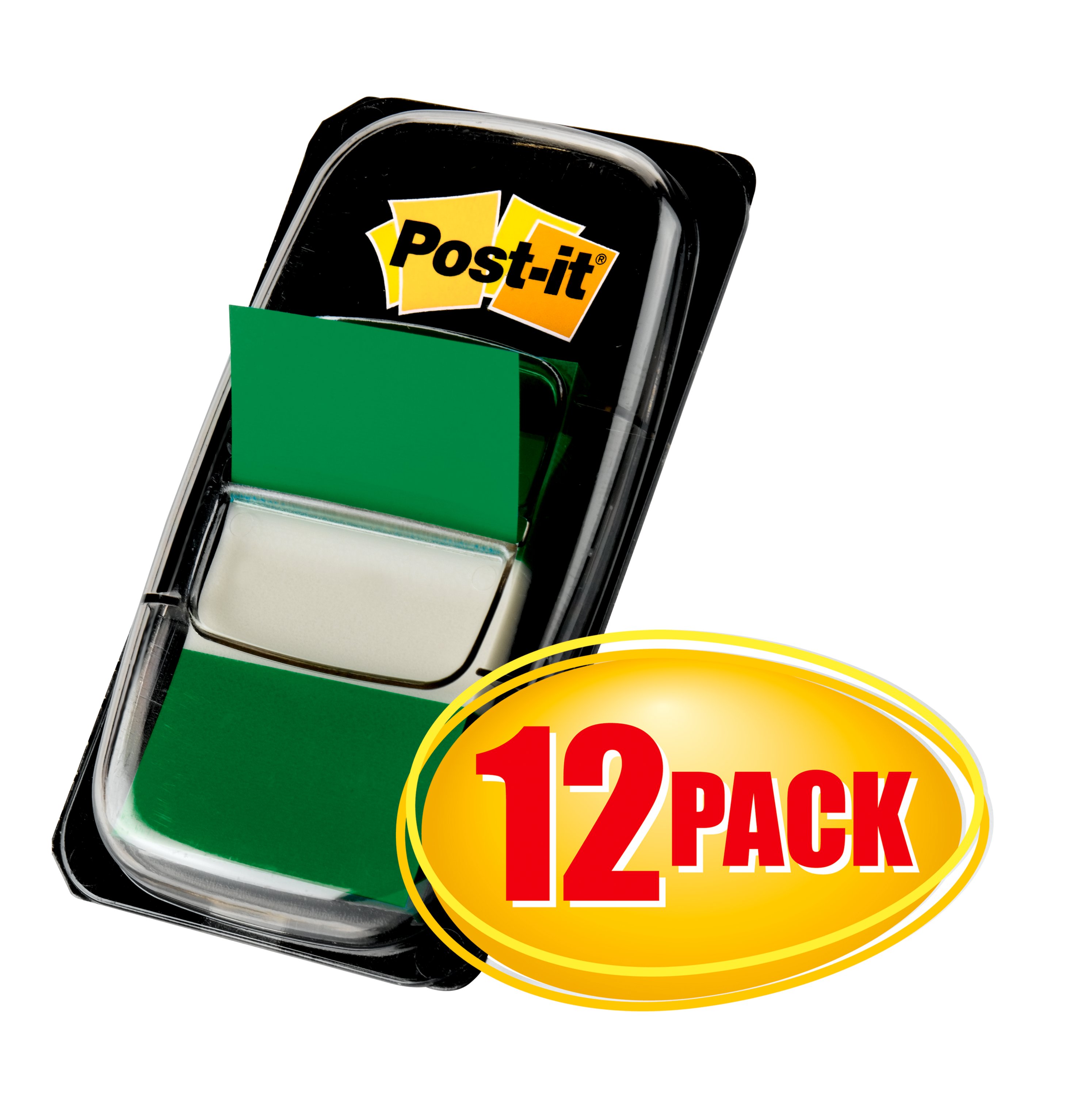 Post-it Flags, 1 in. Wide, Green, 50/Dispenser, 12 Dispensers