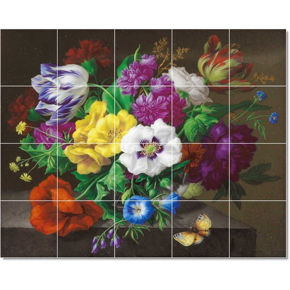 Ceramic Tile Mural-Joseph Nigg Flowers Tile Mural Modern Renovations. 30" w x 24" h using (20) 6 x 6 ceramic tiles