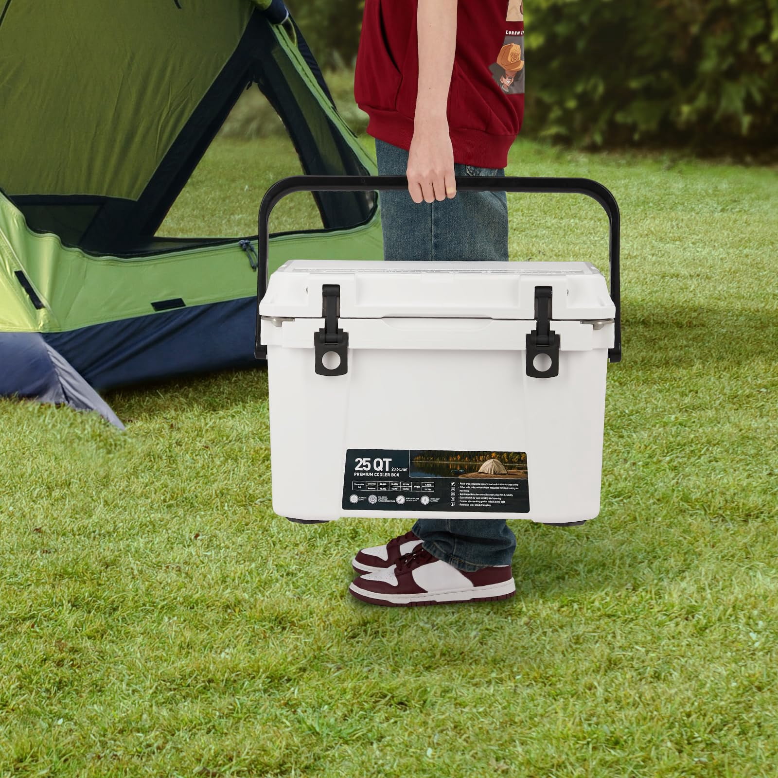 Litake 25 Quart Hard Camping Cooler, Portable Insulated Ice Chest Cooler Box with Heavy Duty Handle, 5-Day Ice Retention, Great for Beach, Camping, Picnic, BBQ, Fishing